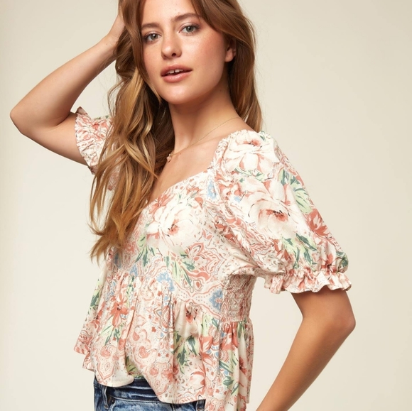 O'Neill Tops - O'Neill Riley Smocked Peplum Top